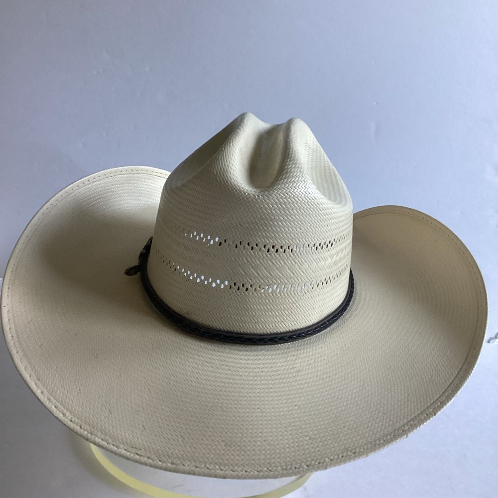 Larry Mahan 10X Straw Cowboy Hat Ivory Vented Crown Milano Hat Co Size 7 1/8 - Picture 4 of 16